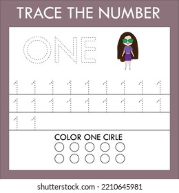 A game of tracing the outlines of the number one  with peppers. Preschool worksheet, kids activity sheet, printable worksheet