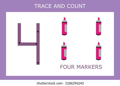 A game of tracing the outlines of the number . Preschool worksheet, kids activity sheet, printable worksheet
