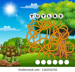 Game turtle maze find way to the word
