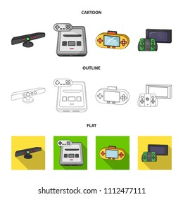Game and TV set-top box cartoon,outline,flat icons in set collection for design.Game Gadgets vector symbol stock web illustration.