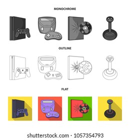 Game and TV set-top box flat,outline,monochrome icons in set collection for design.Game Gadgets vector symbol stock web illustration.
