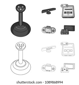 Game and TV set-top box outline,monochrome icons in set collection for design.Game Gadgets vector symbol stock web illustration.