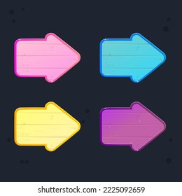 Game UI Arrow Pop Up Window , Banner , Button Set Pink Blue Orange Purple  Wooden Glass Borders Sweet Soft Cute Colorful Cartoon Glossy Vector Design