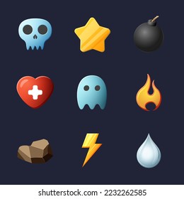 Juego de activos de la interfaz de usuario. Colección de iconos de la interfaz de usuario de juegos. ilustración vectorial.