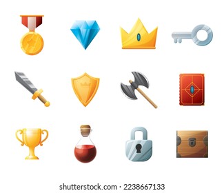 Game UI assets set. Gaming user interface icons collection. vector illustration