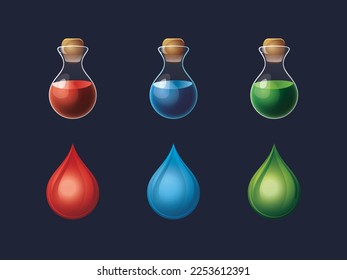 Game UI assets set. Gaming user interface potions icons collection. vector illustration