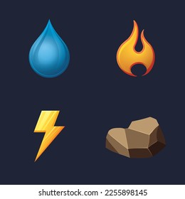 Game UI assets set. Gaming user interface nature elements icons collection. vector illustration