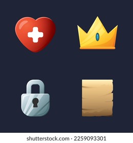 Juego de activos de la interfaz de usuario. Colección de iconos de la interfaz de usuario de juegos. ilustración vectorial