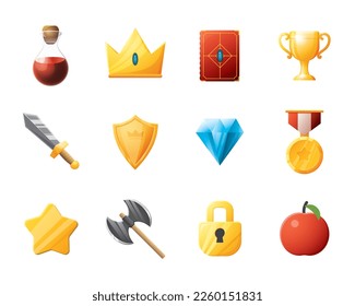 Game UI assets set. Gaming user interface icons collection. vector illustration.