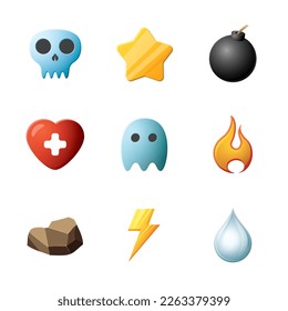 Juego de activos de la interfaz de usuario. Colección de iconos de la interfaz de usuario de juegos. ilustración vectorial