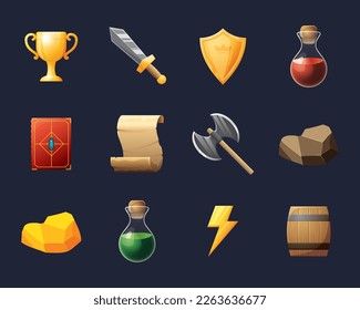 Game UI assets set. Gaming user interface icons collection. vector illustration