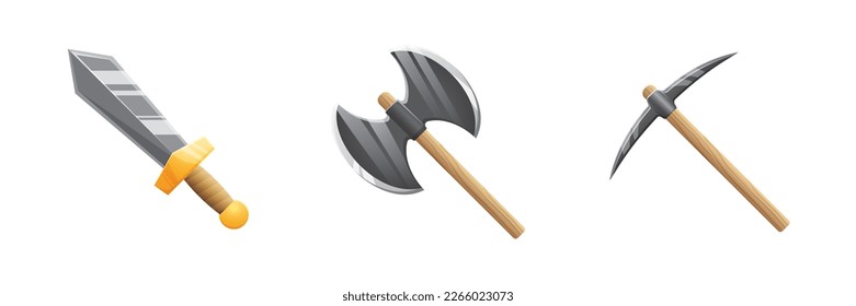 Juego de activos de la interfaz de usuario. Colección de iconos de arma de interfaz de usuario de juegos. ilustración vectorial