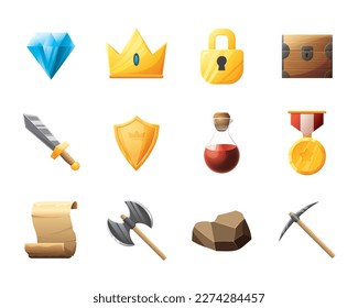 Juego de activos de la interfaz de usuario. Colección de iconos de la interfaz de usuario de juegos. ilustración vectorial