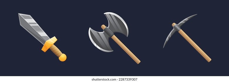Game UI assets set. Gaming user interface weapon icons collection. vector illustration