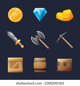 Game UI assets set. Gaming user interface icons collection. vector illustration.