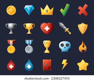 Game UI assets set. Gaming user interface icons collection. vector illustration.