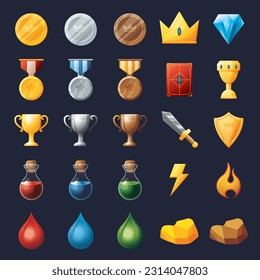 Game UI assets set. Gaming user interface icons collection. vector illustration.