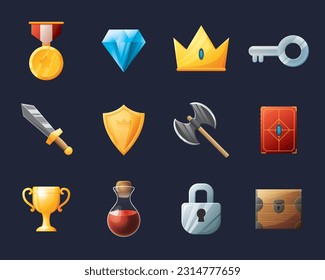 Game UI assets set. Gaming user interface icons collection. vector illustration.