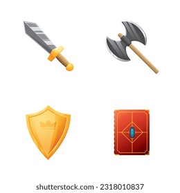 Benutzeroberflächen-Objekte des Spiels eingestellt. Sammlung von Symbolen für die Benutzeroberfläche von Gaming. Vektorgrafik.