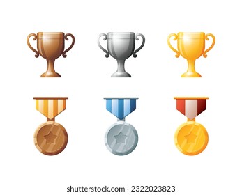 Juego de activos de la interfaz de usuario. Colección de iconos de trofeo de victoria de la interfaz de usuario de juegos. ilustración vectorial.