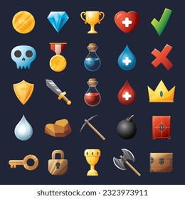 Game UI assets set. Gaming user interface icons collection. vector illustration.