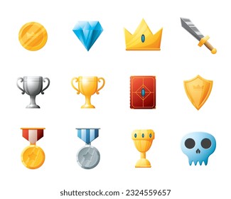Juego de activos de la interfaz de usuario. Colección de iconos de la interfaz de usuario de juegos. ilustración vectorial.