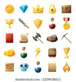 Game UI assets set. Gaming user interface icons collection. vector illustration.