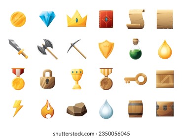 Game UI assets set. Gaming user interface icons collection. vector illustration.
