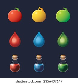 Benutzeroberflächen-Objekte des Spiels eingestellt. Sammlung von Symbolen für die Benutzeroberfläche von Gaming. Vektorgrafik.
