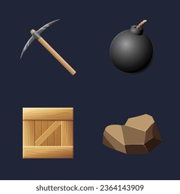 Benutzeroberflächen-Objekte des Spiels eingestellt. Sammlung von Symbolen für die Benutzeroberfläche von Gaming. Vektorgrafik.
