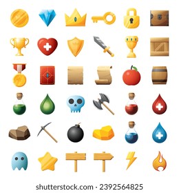 Game UI assets set. Gaming user interface icons collection. vector illustration.