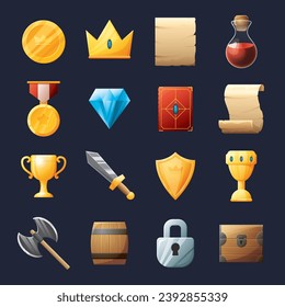 Juego de activos de la interfaz de usuario. Colección de iconos de la interfaz de usuario de juegos. ilustración vectorial.