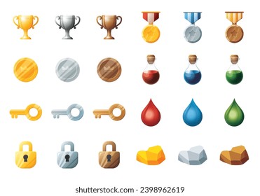 Game UI assets set. Gaming user interface icons collection. vector illustration.