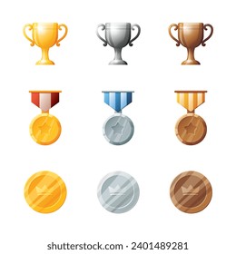 Game UI assets set. Gaming user interface victory trophy icons collection. vector illustration.
