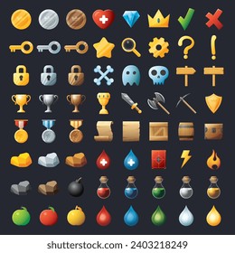 Game UI assets set. Gaming user interface icons collection. vector illustration.
