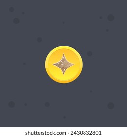 Game UI Badge Coin Icon Four Pointed Asymmetric Brown Star Vector Design