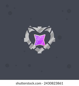 Game UI Badge Sci Fi Futuristic Heart Four Pointed Purple Star Vector Design
