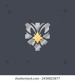 Game UI Badge Sci Fi Futuristic Heart Eight Pointed Golden Star Vector Design