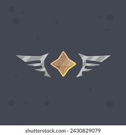 Game UI Badge Sci Fi Futuristic Four Pointed Brown Star Wings Logo Element Y2K Style Vector Design