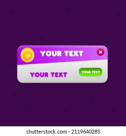 Game UI Banner With Buttons Pop Up Windows In Purple Color And Star Pattern White Half Cute Colorful Vector Design