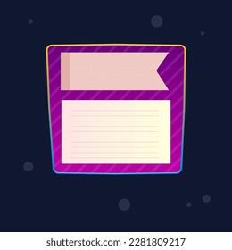 Game Ui Banner Or Pop Up Window Orange Blue Border And Purple Striped Color With Note Sheets Cute Colorful cartoon Vector Design