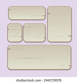 Banderas de la interfaz de usuario de juego Botones Set Cartoon Estilo madera Diseño de vectores de color beige marrón