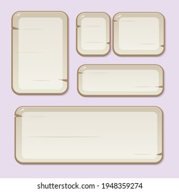 Botones de la interfaz de usuario de juego Botones Set Cartoon Estilo País de madera Color beige marrón con diseño de vectores de campos blancos