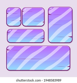 Game UI Banners Colorful Buttons Set Wooden Style Cartoon Blue Purple Sea Color Vector Design