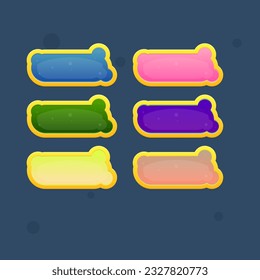 Game UI Bubble Shaped Buttons Gems Set In Different Colors Window Pop Up Bar With Golden Borders Cute Cartoon  Vector Design
