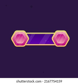 Game UI Button Gem Dark Purple Window Pop Up With Golden Borders And Pink Hexagons On The Sides Cute Cartoon  Vector Design