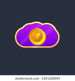 Game UI Button Golden Border Metal Purple Cloud Shape Nature Coin Cute Colorful Cartoon Vector Design