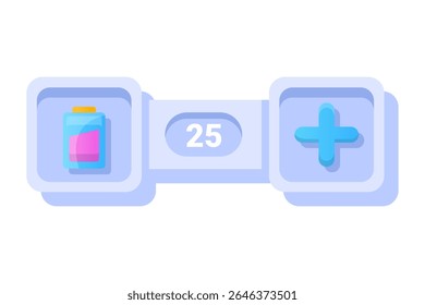Botão IU do jogo. Aplicativo móvel ou elemento de interface de jogo. Desenho animado de design colorido. Adesivo ou rótulo para a interface do usuário