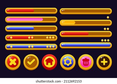 Game UI buttons  cartoon menu interface