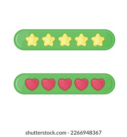 Game UI buttons cartoon menu interface. Collection of glass buttons for mobile development, casual games, ui kit. Vector illustration Star rating. feedback for users online.